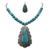 Western Turquoise Howlite Necklace and Earring Set, Antique Silver Tone, Tribal Pendant Design