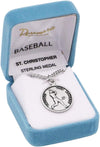 Men's Sterling Silver Saint Christopher Protect This Athlete Sports Medal Pendant Necklace, 24"  Baseball