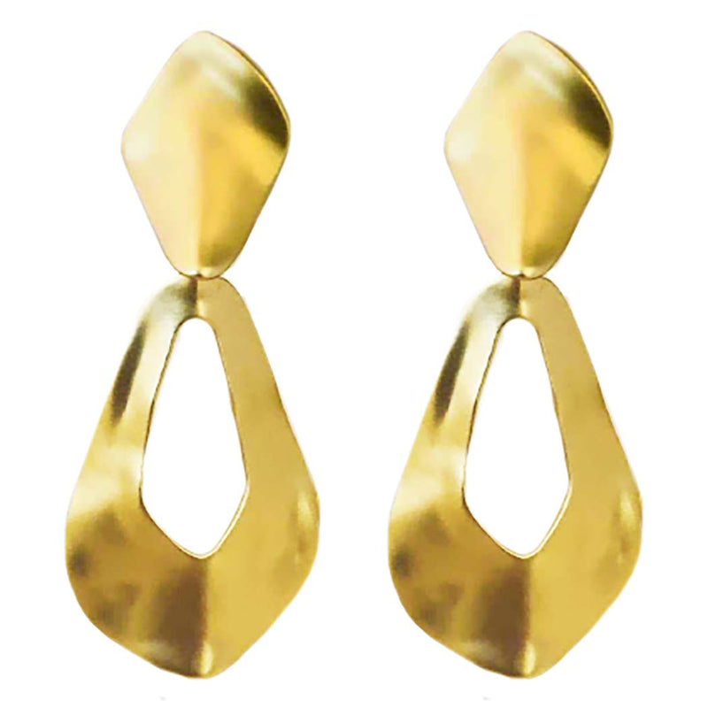 Women's Chic Textured Metal Teardrop Shaped Hoops Statement Clip On Earrings, 3.25" (Polished Gold Tone)