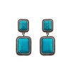 Western Style Rectangular Semi Precious Howlite Hypoallergenic Post Drop Earrings, 1.50" (Turquoise Burnished Silver)