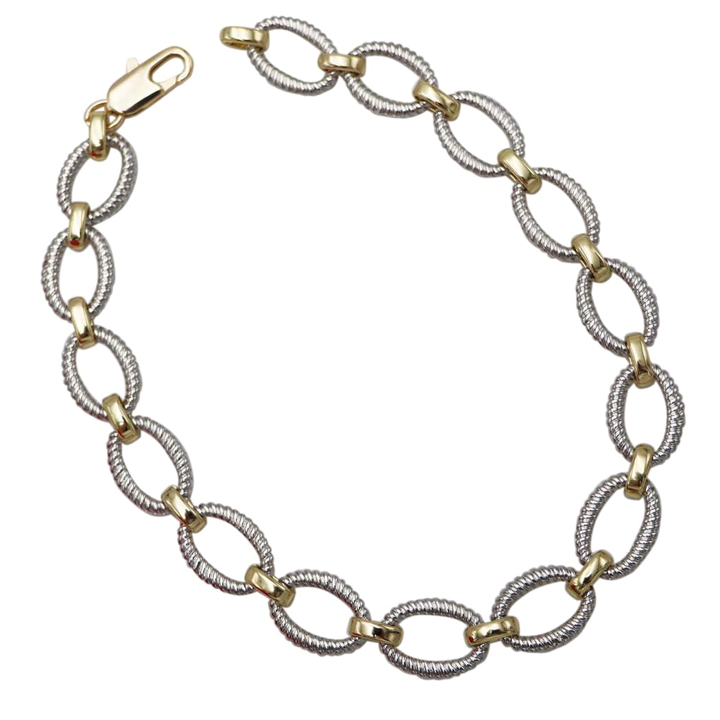 Woman's Statement Necklace, Burnished Silver and Gold Two-Tone, Metal Alloy Chain Links, 18 Inch Length