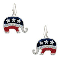 Patriotic USA Political Party American Red White And Blue Flag Dangle Earrings (2 Elephant Republican, 1")