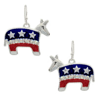 Patriotic USA Political Party American Red White And Blue Flag Dangle Earrings (2 Donkey Democrat, 1.2")