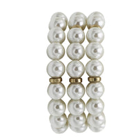 Glass Pearl Stretch Bracelets, Cream with Gold Accents, 10mm, Set of 3, 6 Inch Small Wrist Size