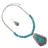 Western Turquoise Howlite Necklace and Earring Set, Antique Silver Tone, Tribal Pendant Design