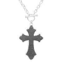Women's Stunning Reversible Religious Cross with The Lords Prayer Toggle Style Necklace, 18"