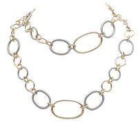 Two Tone Chain Necklace, Silver and Gold, Metal Alloy, 36 Inch Long, Textured Cable Link with Toggle Clasp