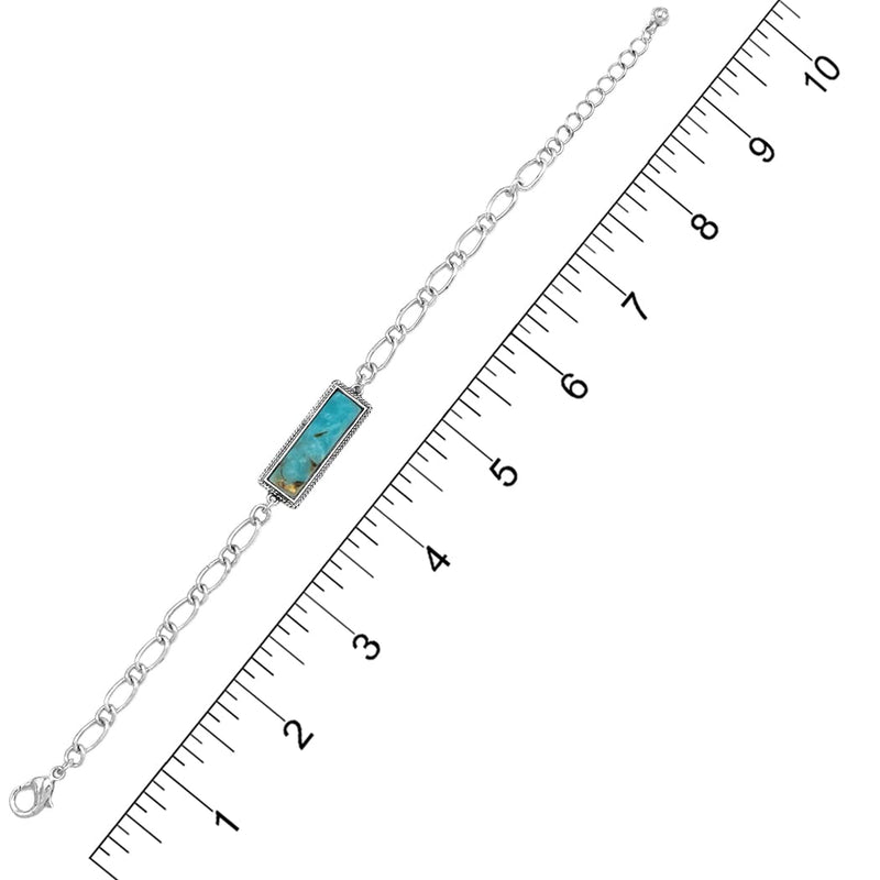 Simple Western Semi Precious Howlite Stone Bar On Link Chain Bracelet, 8"+1.5" Extender (Turquoise Blue)