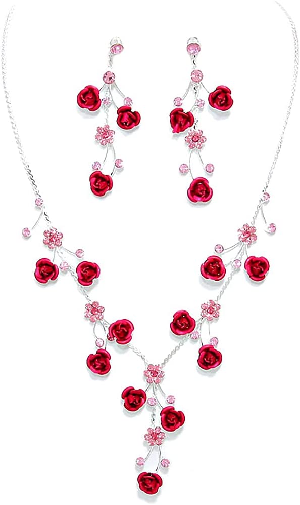 Elegant Crystal Rhinestone And Metal Relief Rose Statement