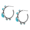 Women's Western Chic Turquoise Howlite Stone Station Open Hoop Silver Tone Textured Rope Earrings, 1.25"