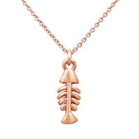 Women's Whimsical Matte Copper Tone Fish Bone Skeleton Pendant Necklace, 16"-18" with 2" Extender