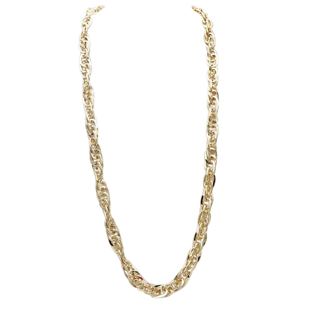 Gold Plated Chain Statement Necklace, Twisted Metal Alloy Design, Toggle Clasp, 36 Inch Length