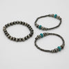 Set of 3 Western Metallic Bead And Howlite Stone With Crystal Detail Stretch Bracelets 6.75" (Silver Burnished Turquoise)
