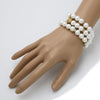 Glass Pearl Stretch Bracelets, Cream with Gold Accents, 10mm, Set of 3, 6 Inch Small Wrist Size