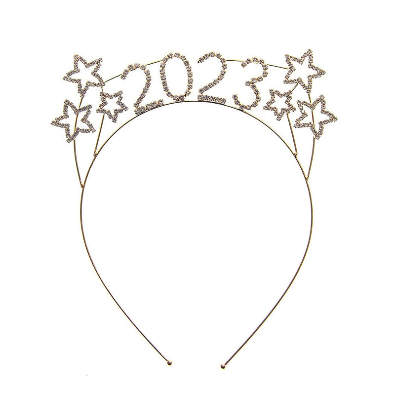 Sparkly Crystal Rhinestones 2023 New Year's Headband Tiara Decoration (2023 Gold Tone Clear Crystal)