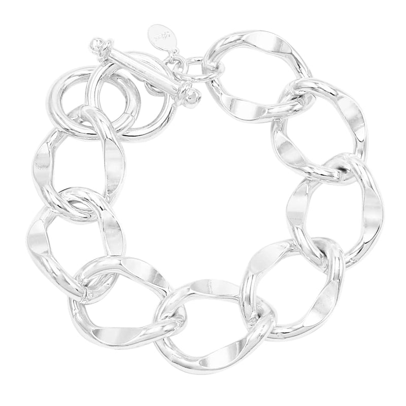 Women's Stunning Silver Tone Chunky Cable Link Chain Bracelet With Toggle Clasp, 7"-7.75"