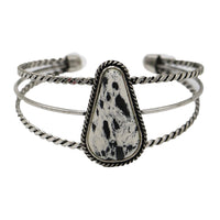 Western Style Natural Semi Precious Howlite Stone Open Cuff Bracelet, 2.5"