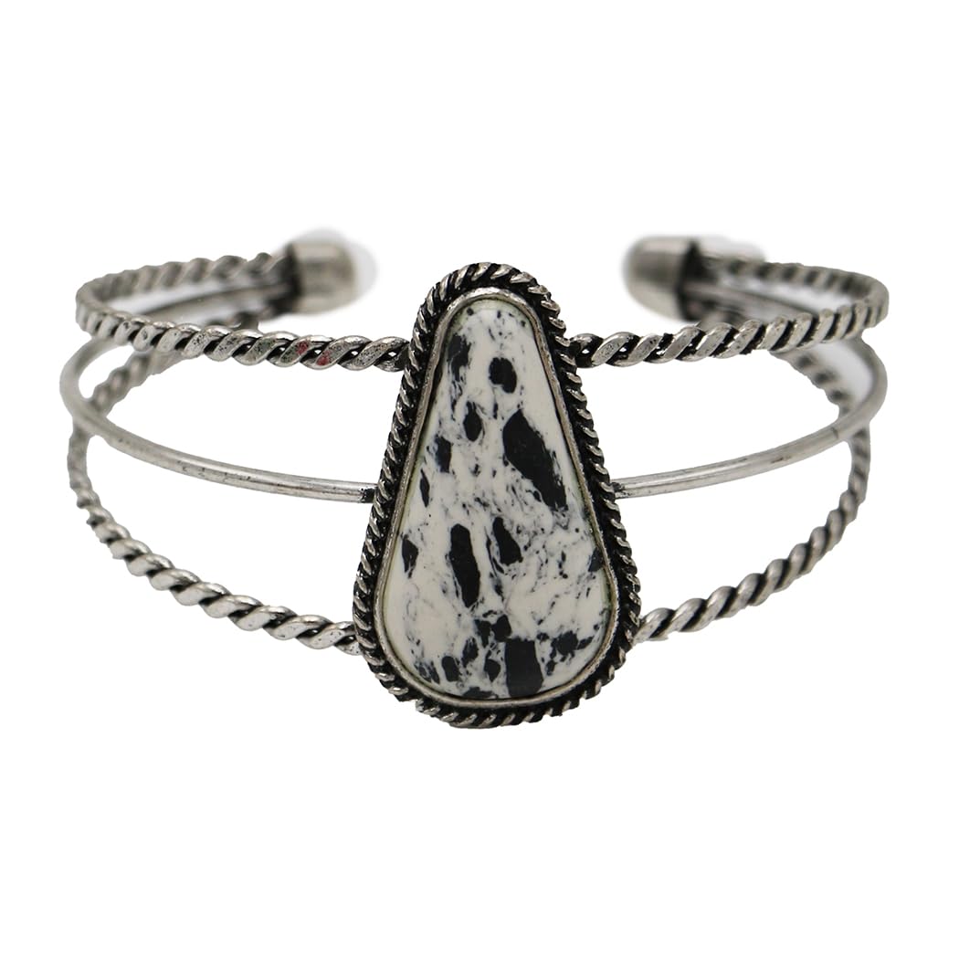 Western Style Natural Semi Precious Howlite Stone Open Cuff Bracelet, 2.5"