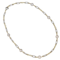 Two-Tone Chain Necklace, Silver and Gold, Crystal Pave Accents, Metal Alloy, Classic Style, 36 Inch