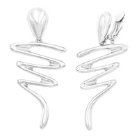 Women's Unique Polished Metal Ribbon Scroll Metal Dangle Clip On Style Earrings, 3" (Silver Tone)