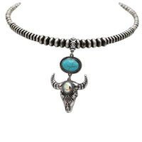 Western Choker Necklace With Long Horn Pendant