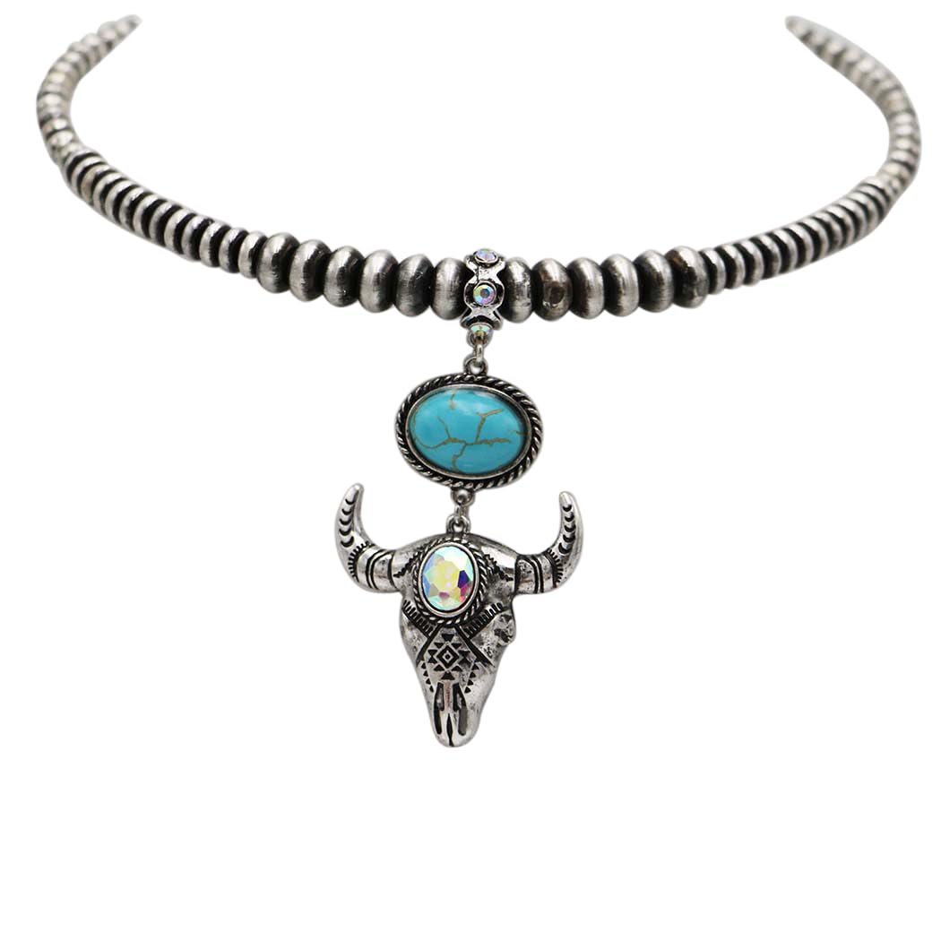 Western Choker Necklace With Long Horn Pendant