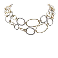 Two Tone Chain Necklace, Silver and Gold, Metal Alloy, 36 Inch Long, Textured Cable Link with Toggle Clasp