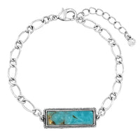 Simple Western Semi Precious Howlite Stone Bar On Link Chain Bracelet, 8"+1.5" Extender (Turquoise Blue)