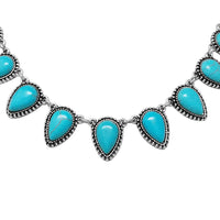 Western Style Statement Choker Necklace, Turquoise Blue Howlite Teardrop Stones, Burnished Silver Tone