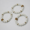 Glass Pearl Stretch Bracelets, Cream with Gold Accents, 10mm, Set of 3, 6 Inch Small Wrist Size