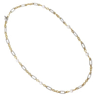 Two-Tone Link Chain Long Necklace, Gold and Silver with Pearl Accents, Toggle Clasp, 36"