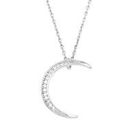 Mesmerizing Celestial Crescent Moon With Premium Cubic Zirconia Crystals Pendant Necklace, 16"+2" Extender (14K White Gold Dipped)