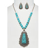 Western Turquoise Howlite Necklace and Earring Set, Antique Silver Tone, Tribal Pendant Design