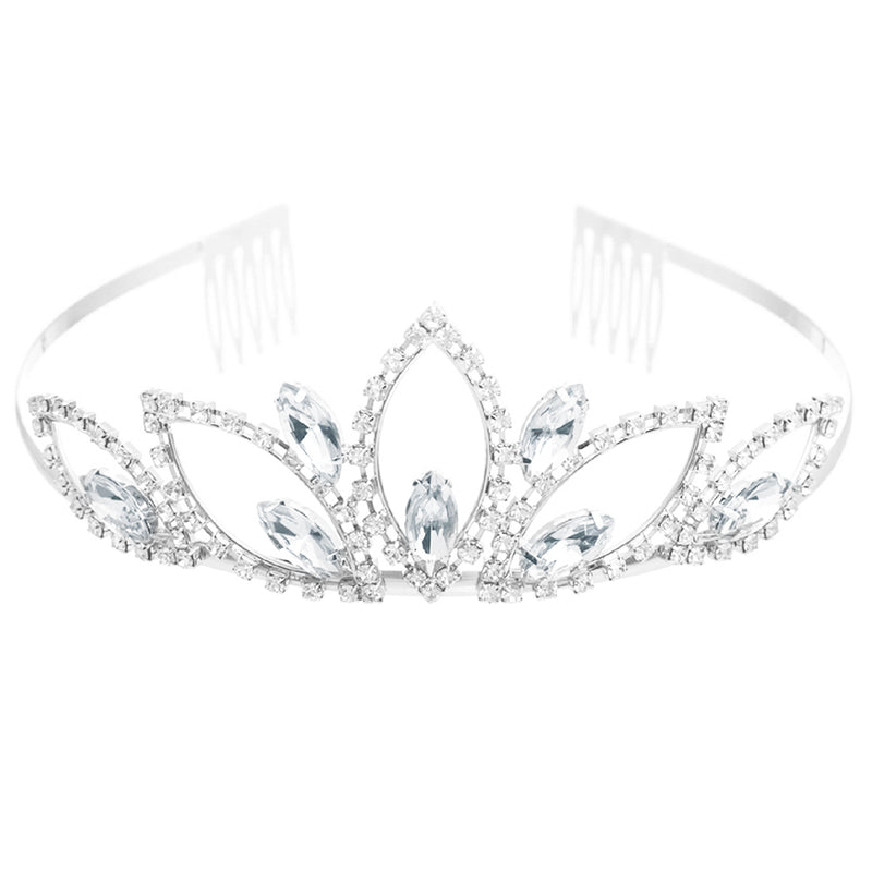 Rosemarie & Jubalee Women's Dazzling Crystal Rhinestone Royal Tiara Gold Tone Bridal Hair Crown Rainbow Marquis Crystal