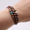 Set of 3 Western Metallic Bead And Howlite Stone With Crystal Detail Stretch Bracelets 6.75" (Copper Burnished Turquoise)