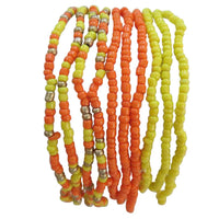 Women's Vibrant Set Of 10 Statement Stacking Seed Bead Strands Bohemian Stretch Bracelet, 6.5" (Yellow Orange Gold Mix)