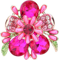 Stunning Statement Crystal Teardrop And Pave Petals With Simulated Pearl Flower Stretch Cocktail Ring, 1.75" (Fuchsia Pink Crystal Gold Tone)