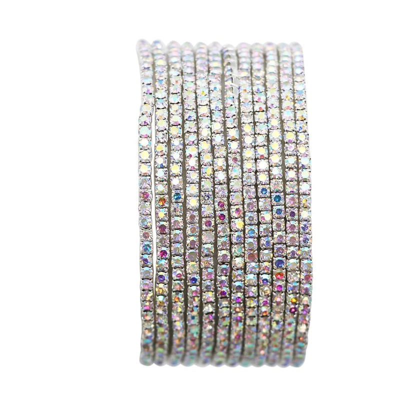 Crystal Rhinestone Stretch Bracelets, Stacking Style, Set of 12, 6.75 Inch (Sparkling Silver AB)