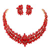 Elegant Statement Red Crystal Marquise Rhinestone Cluster Necklace Post Earrings Holiday Jewelry Gift Set 16"+ 2" Extender