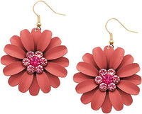Summertime Fun Daisy Flower Pendant Necklace and Earrings Set (Coral Earrings Only)