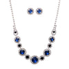 Stunning Dark Blue Crystal Rhinestone Necklace Hypoallergenic Stud Earrings Set, 14.5"+5" Extender