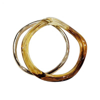 Wavy Wave Design Bangle Bracelet Set, Amber and Gold Tone, 7.5 Inch Wrist Size, 2 Piece Set