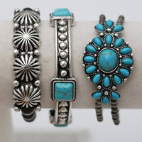 Western Stretch Bracelet Navajo Pearl Beads with Turquoise Howlite Silver Tone Set of 3