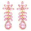 Stunning Pretty In Pink Crystal Dangle Gold Tone Hypoallergenic Post Earrings Barbie Costume Jewelry, 2.25"