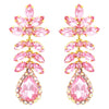 Stunning Pretty In Pink Crystal Dangle Gold Tone Hypoallergenic Post Earrings Barbie Costume Jewelry, 2.25"
