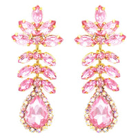 Stunning Pretty In Pink Crystal Dangle Gold Tone Hypoallergenic Post Earrings Barbie Costume Jewelry, 2.25"