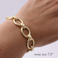 Chunky Link Chain Bracelet, Matte Gold,Toggle Clasp, Fashion Statement Jewelry, 7.5 Inch