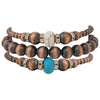 Set of 3 Western Metallic Bead And Howlite Stone With Crystal Detail Stretch Bracelets 6.75" (Copper Burnished Turquoise)