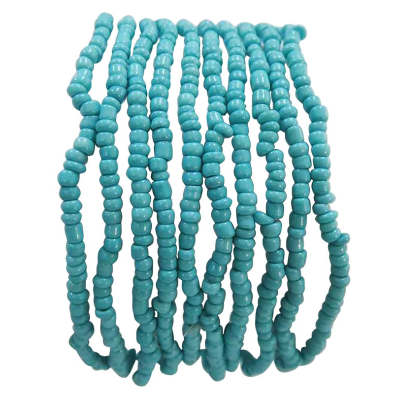 Women's Vibrant Set Of 10 Statement Stacking Seed Bead Strands Bohemian Stretch Bracelet, 6.5" (Turquoise Blue)