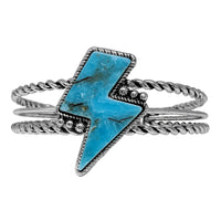 Women's Western Style Natural Semi Precious Howlite Stone Open Cuff Bracelet, 2.5" (Lightning Bolt Turquoise Howlite)